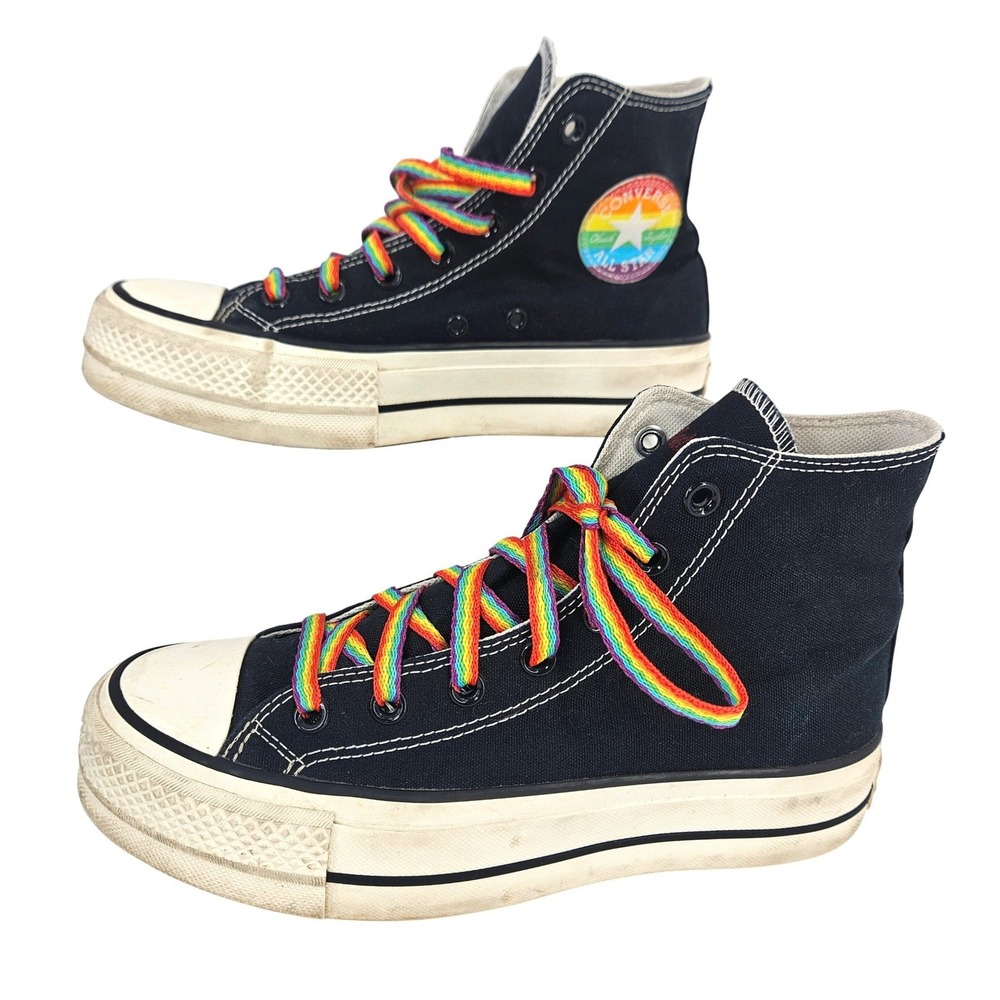 Pride Converse Chuck Taylor All Star Platform Blk Rainbow High Top Sneakers 7.5 - Picture 13 of 13
